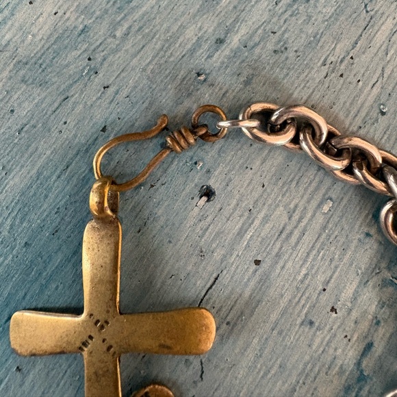 Brass Cross with Silver Link Bracelet - Picture 6 of 11